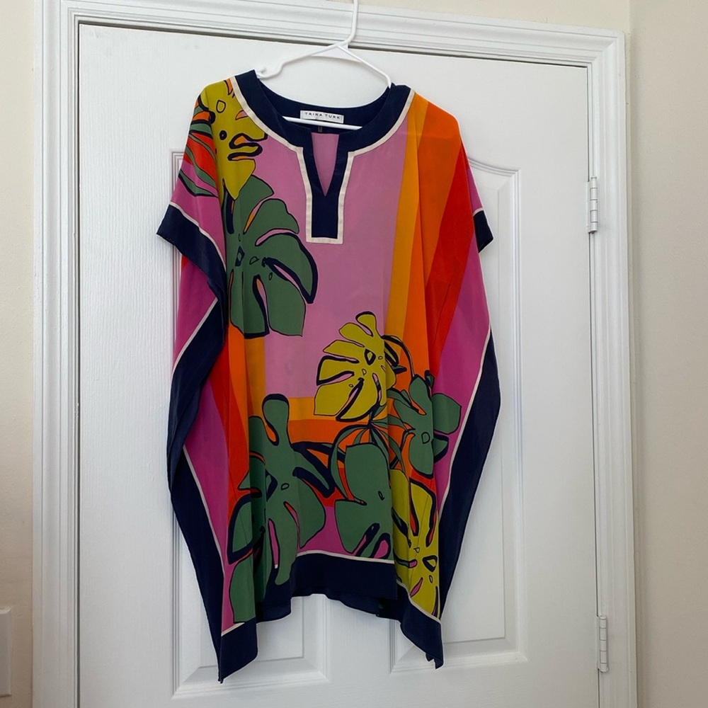 Trina Turk 100% Silk Colorful Caftan Dress Size XS/S can size up